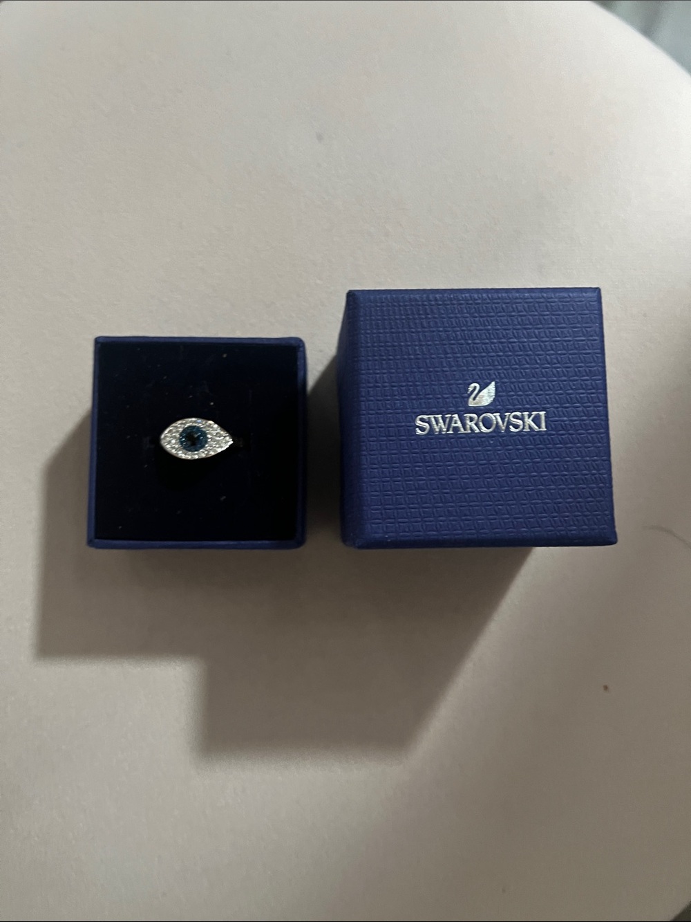 Swarovski Blue and Clear Crystal Evil Eye Ring